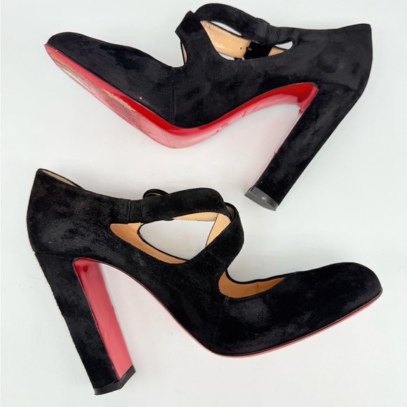Christian Louboutin Miss Ellen 100 Black Suede Buckle Strap Block Heels EU 40 - Picture 5 of 9